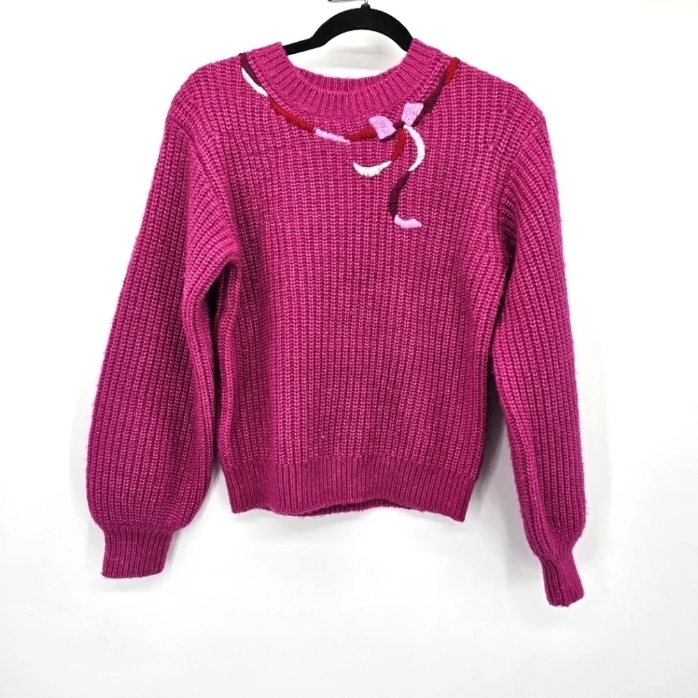 Kate Spade pink bow crew neck sweater women's size extra small